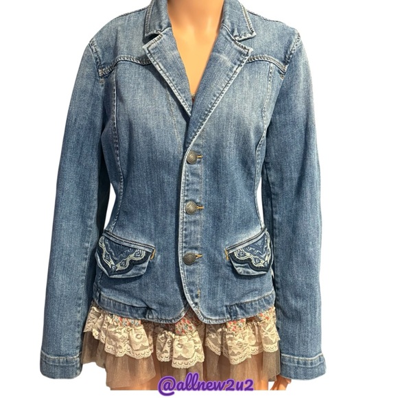 Tommy Hilfiger Jackets & Blazers - New Vintage Tommy Hilfiger Embellished Tailored Medium Wash Denim Jacket